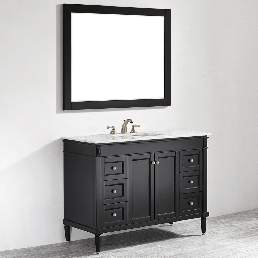 Catania 48" Vanity in Espresso with Carrara White Marble Countertop With Mirror
