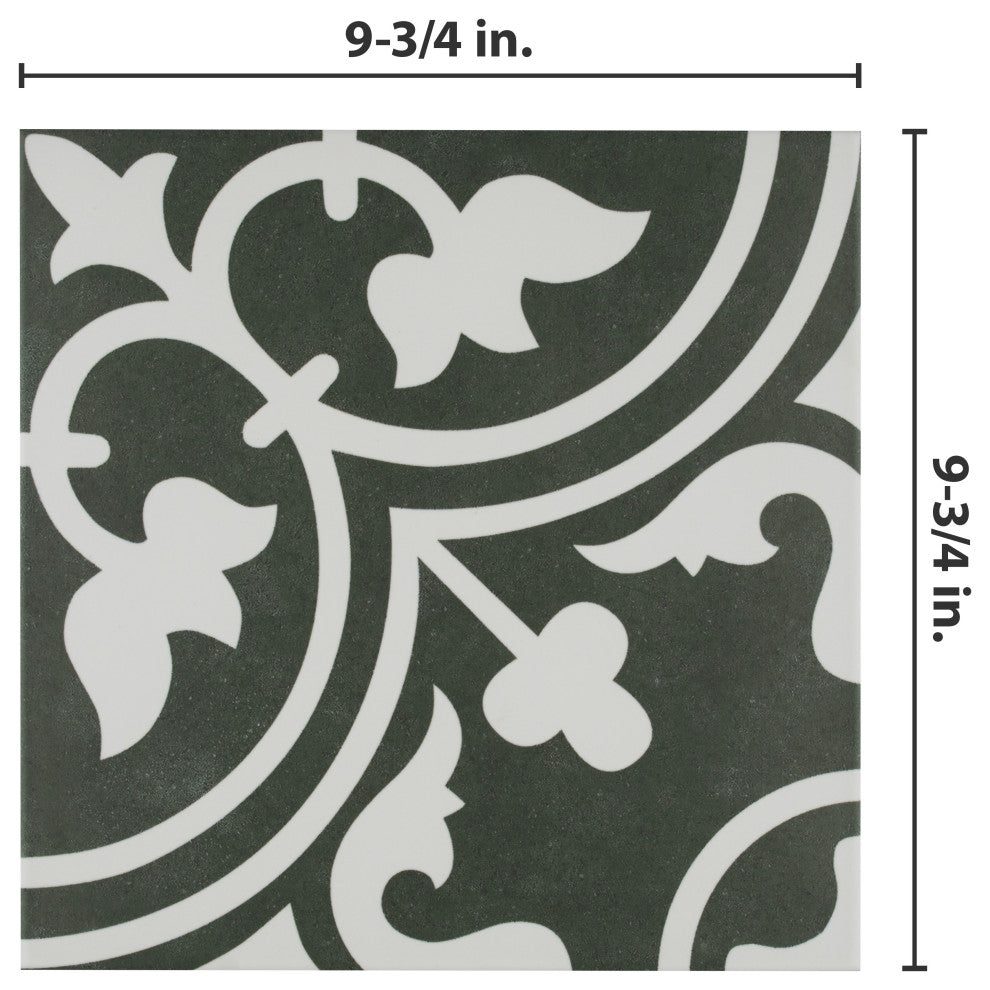 Arte Encaustic Porcelain Floor and Wall Tile, Black