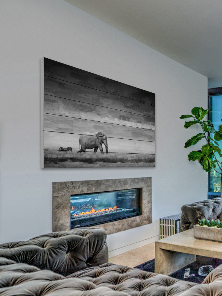"Elephant" UV Ink Print on White Wood60"x40", 60"x40"