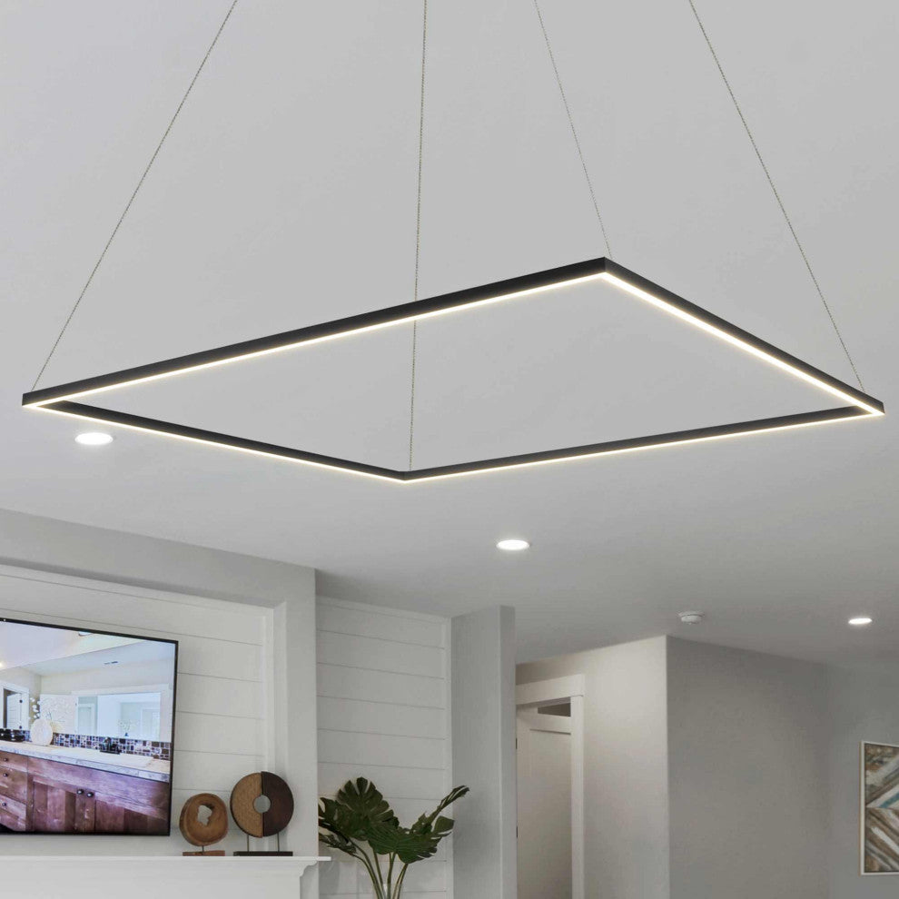 51" Atria LED Square Chandelier, Adjustable Suspension Fixture, Black