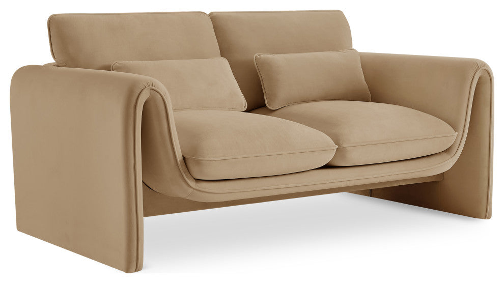 Sloan Camel Velvet Fabric Loveseat