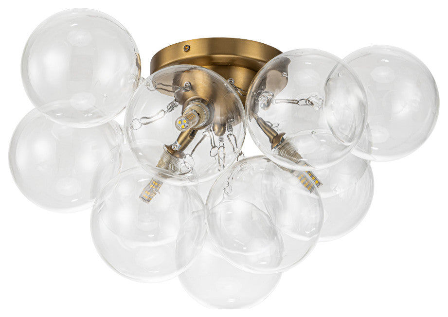 Modern 3-Light Sputnik Design Clear Glass Bubble Semi Flush Mount, Brass