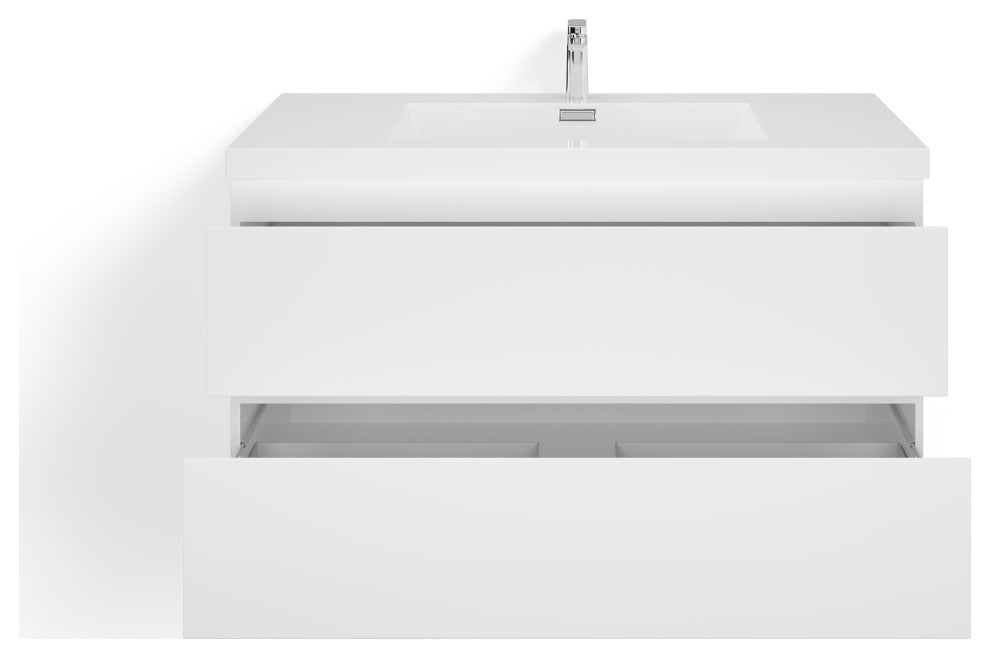 Beacon Bath Vanity, High Gloss White, 42", Single Sink, Wall Mount