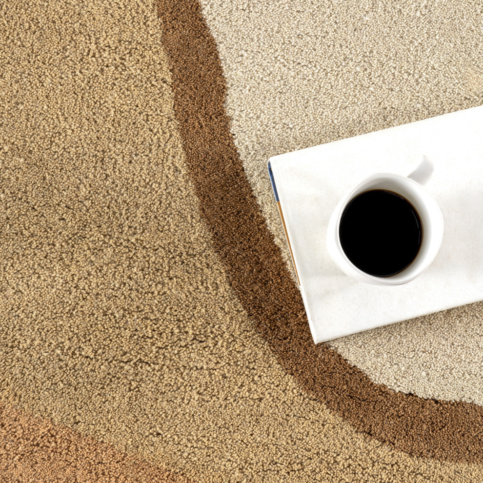 Greenwich Abstract Wool Area Rug, Beige 6'x9'Shaped