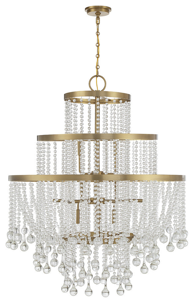Luna 15-Light Chandelier, Warm Brass or Matte Black, Warm Brass
