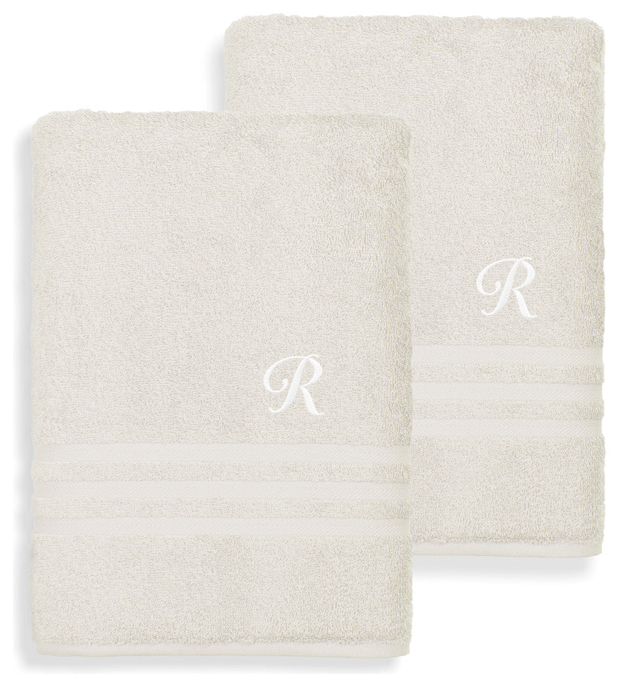 Denzi Bath Towels With Monogrammed Letter, Set of 2, R