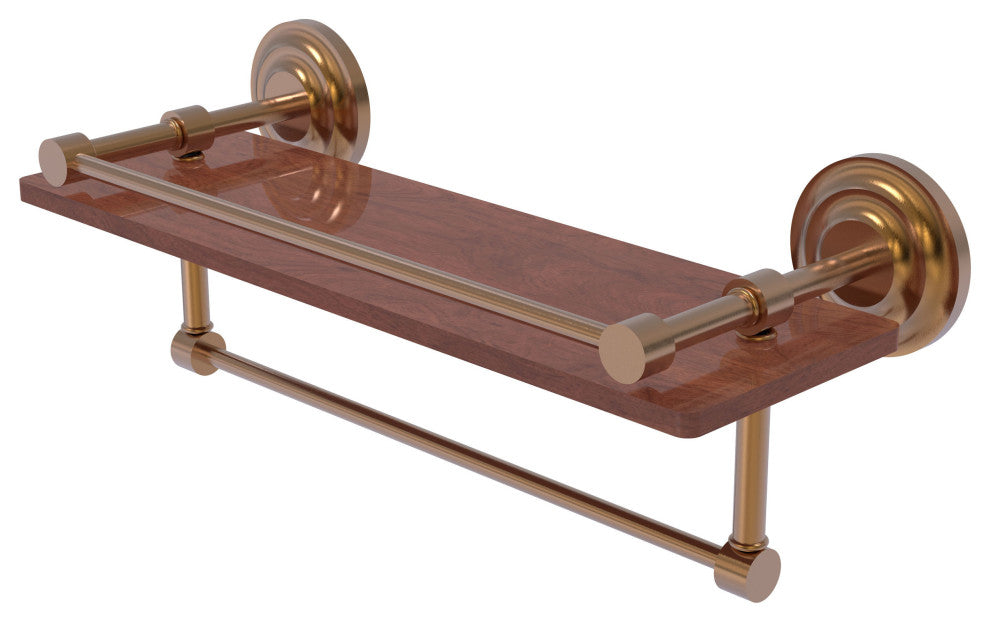 Que New 16" Wood Shelf with Gallery Rail and Towel Bar, Brushed Bronze