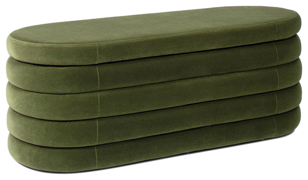 Fuji 49" Upholstered Oval Storage Bench, Olive Green
