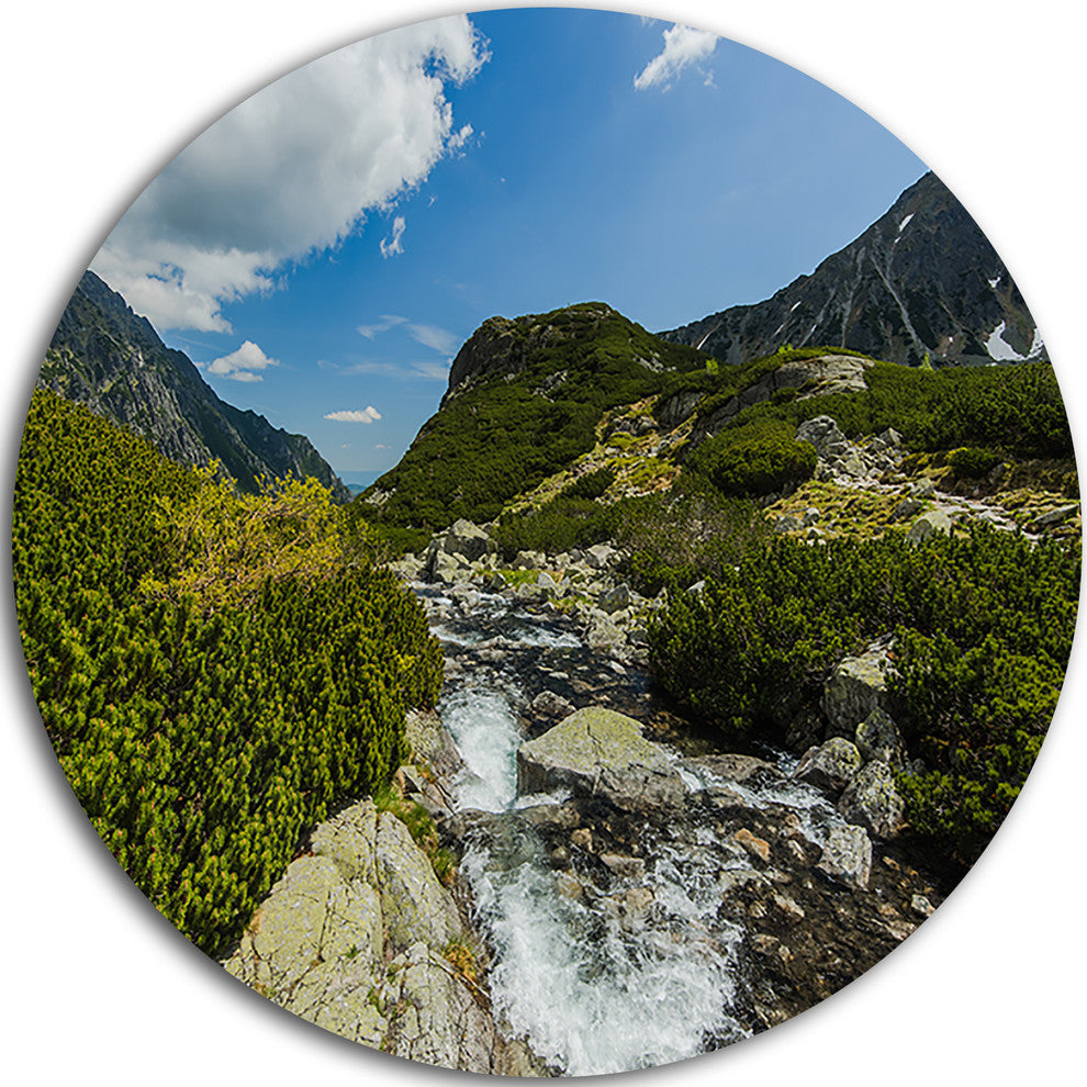 Alpine Stream In High Mountains, Landscape Round Wall Art, 36"