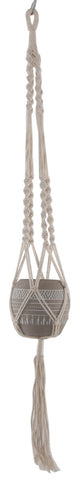 41" Hanging Macrame With Aztec Ceramic Pot, Grey