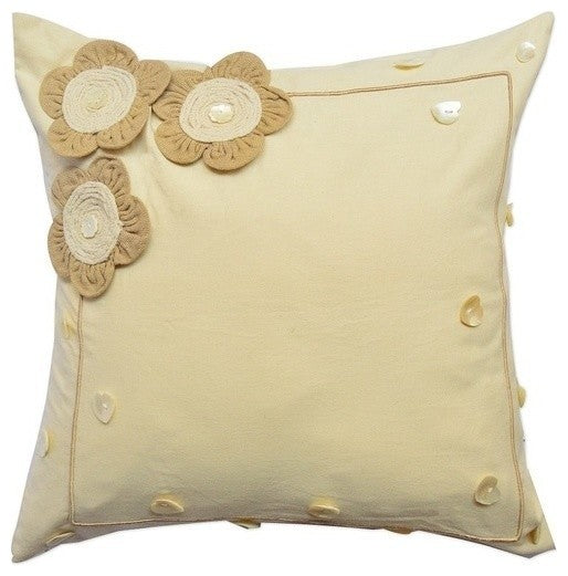 Beige Three-Flower Handwork Throw Pillow