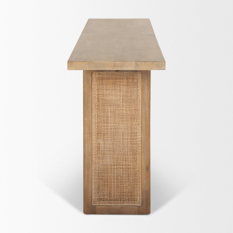 Grier Light Brown Solid Wood w/ Cane Accent Console Table