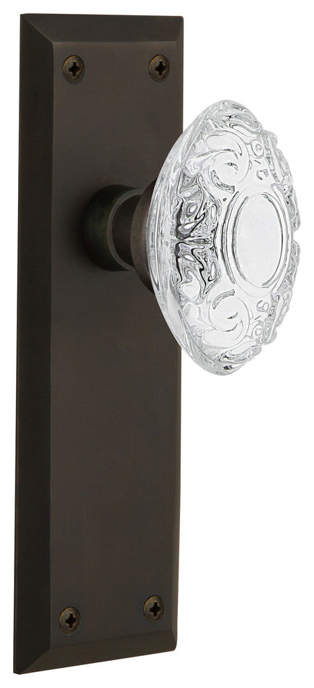 New York Plate Single Dummy Crystal Victorian Knob, Oil-Rubbed Bronze, NYKCVI
