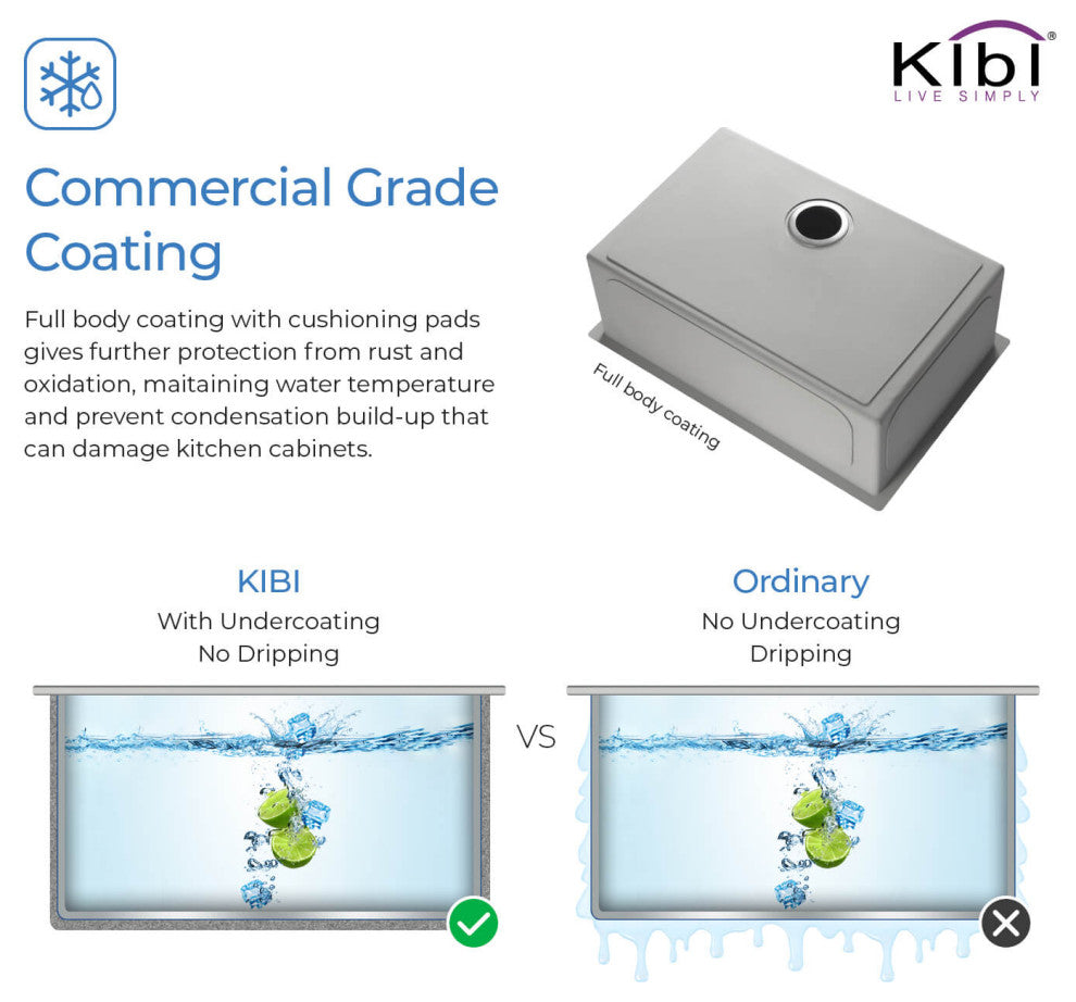 KIBI Handcrafted Undermount Single Bowl 16 gauge Stainless Steel Kitchen Sink, 3