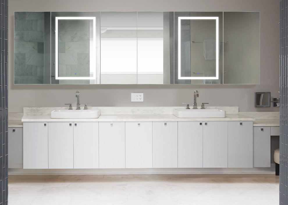 120x36 LLLRRR, Recessed Or Surface Mount Medicine Cabinet 24 Shelves, LED