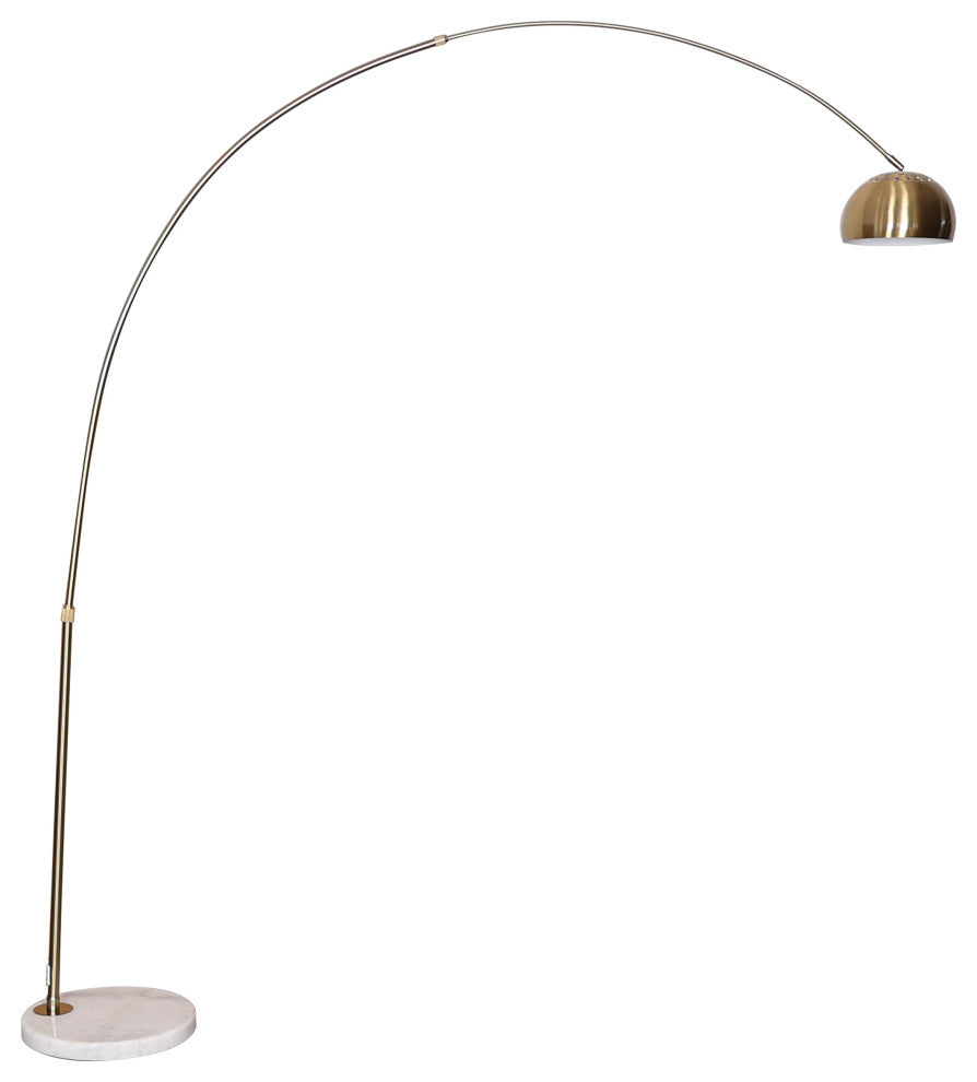 Leisuremod Arco Floor Lamp With White Marble Base and Metal Lamp Shade, Gold