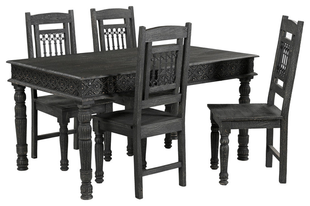 Wiley 5-piece Carved Solid Wood Dining Set, Black