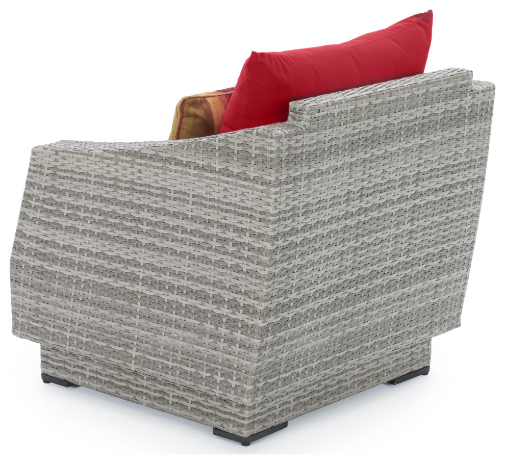Cannes 3 Piece Sunbrella Outdoor Club Chairs and Side Table Set, Sunset Red