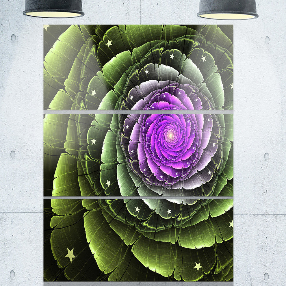 "Lush Green and Purple Fractal Flower" Metal Wall Art, 3 Panels, 28"x36"
