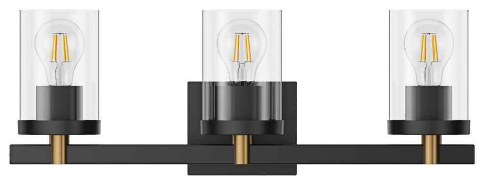 Farmhouse 3-Light Vanity Light Over Mirror With Clear Glass Shade, Black