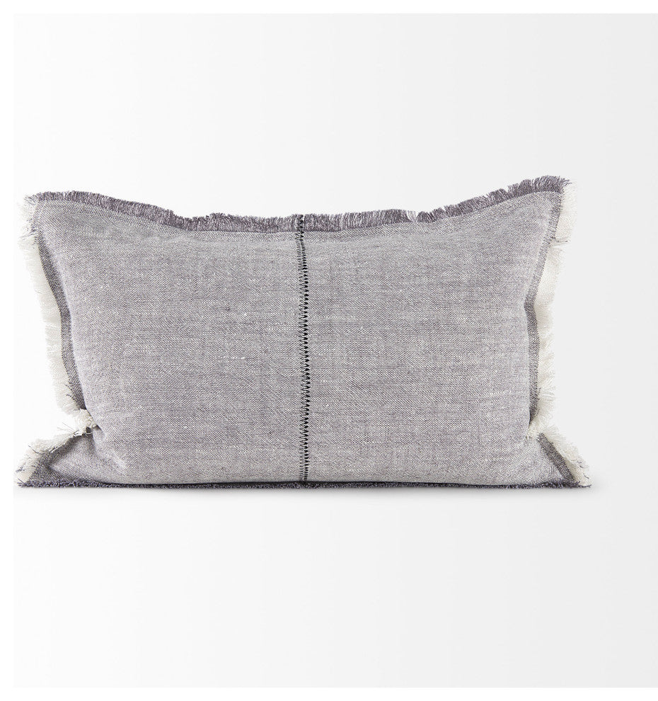 Thais 13"Lx21"W Gray Fabric Fringed Decorative Pillow Cover