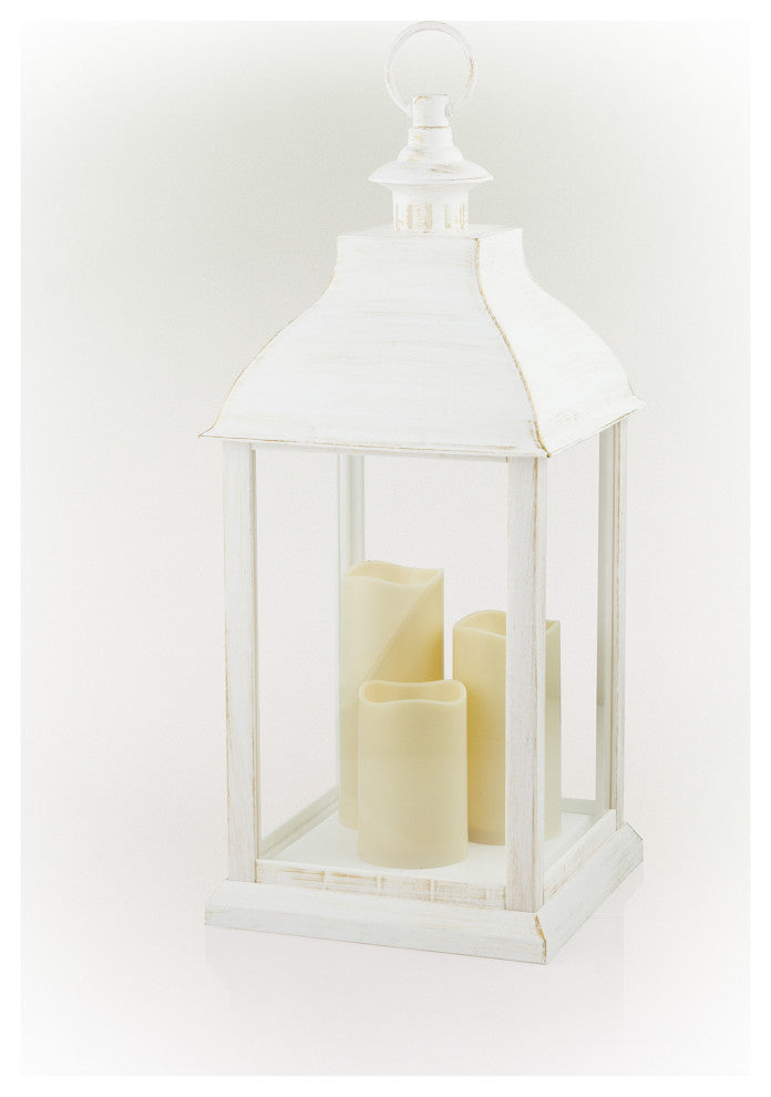 White Candlelit Lantern with Warm White LED Lights