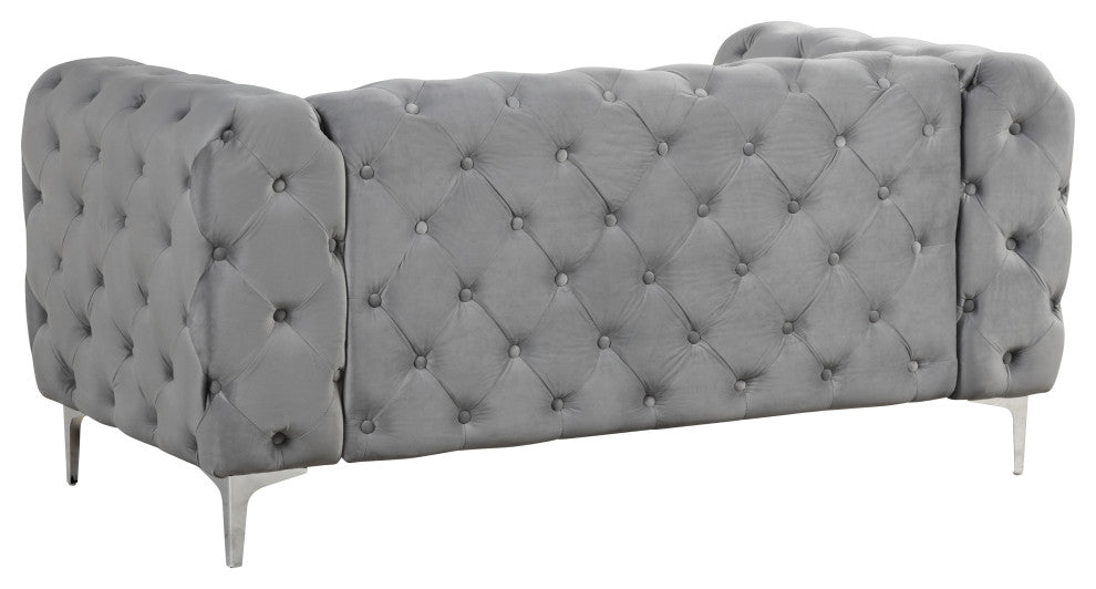 Julissa 4 Piece Velvet Living Room Set UFE, Gray