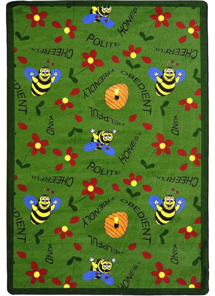 Kid Essentials Rug, Bee Attitudes, 3'10"x5'4", Green