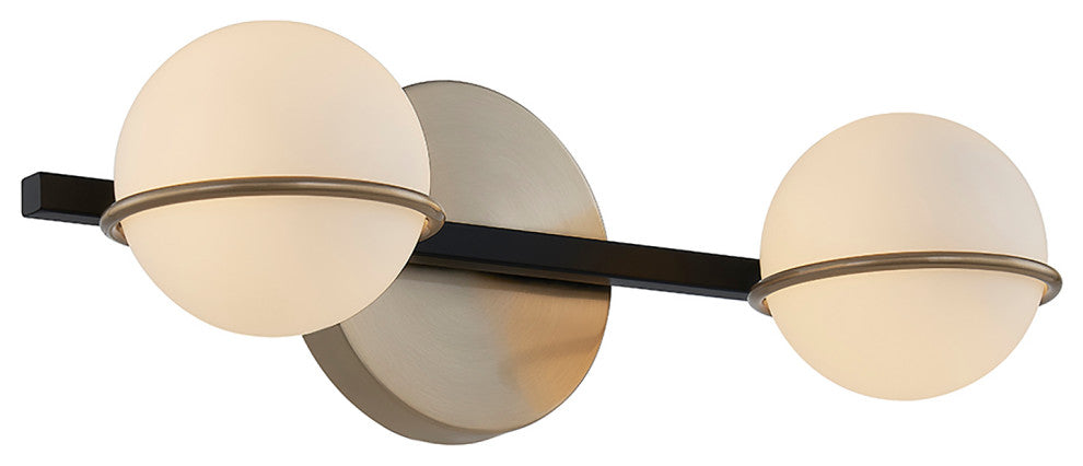 Fusion-Centric 2-Light Bath Bar Matte Black/Brass Finish Opal Glass