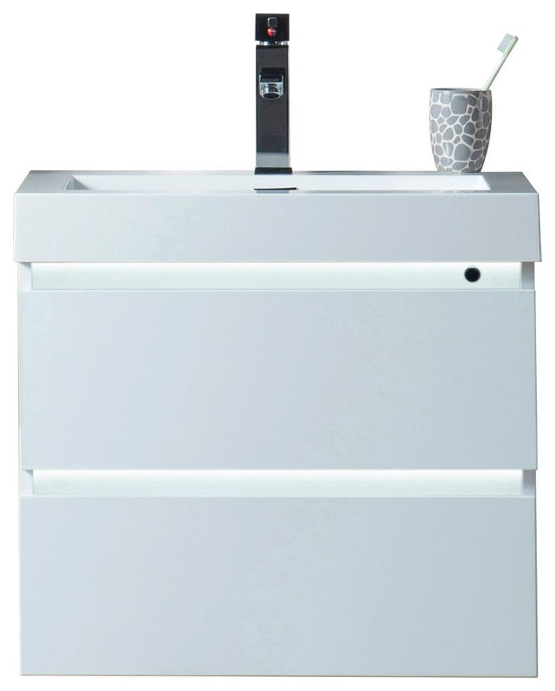 Vanity Art LED Lighted Wall-Hung Single-Sink Vanity With Resin Top, 24"
