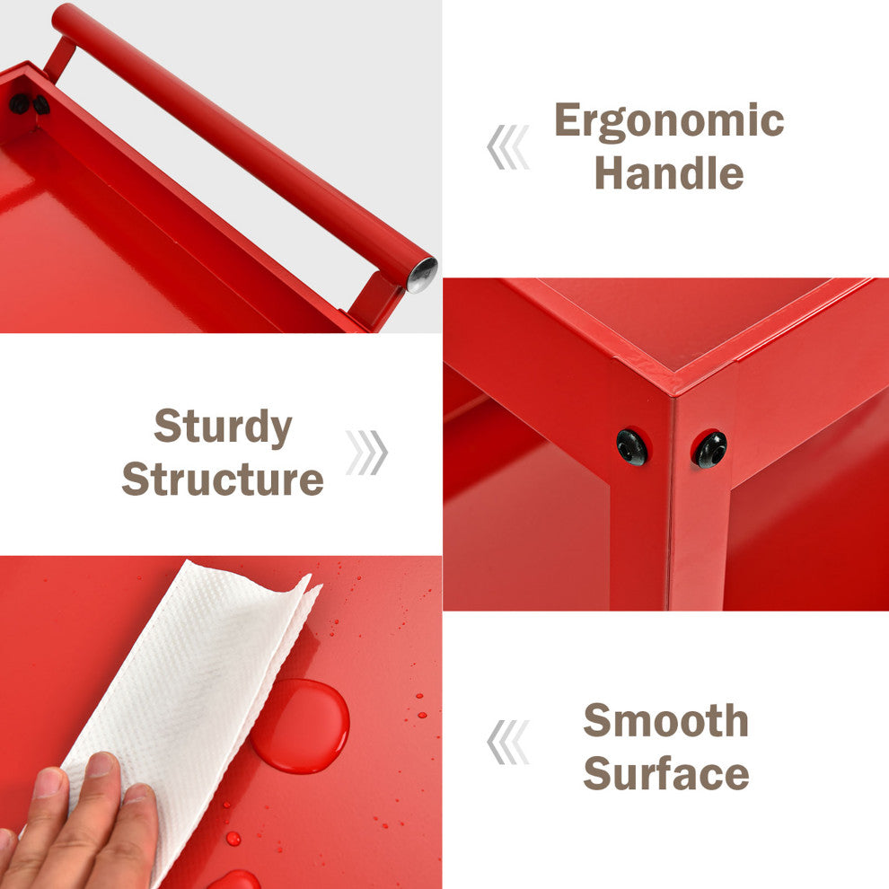 Costway 3-Tier Utility Cart Metal Storage Service Trolley 330lbs Capacity Red