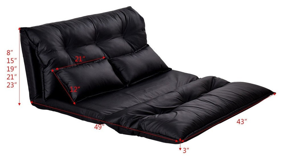Fold-able PU Leather Leisure Floor Sofa Bed With 2 Pillows