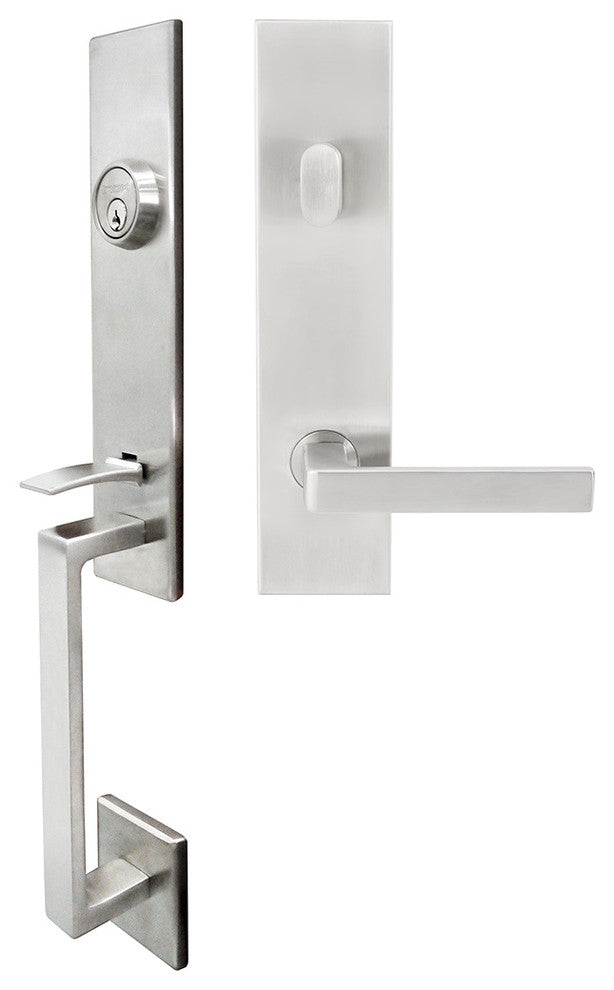 Tokyo Lever, Tubular Entry Handleset, Right Hand Reverse, Satin Stainless Steel