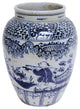 Vintage Style Blue and White Porcelain Fisherman Motif Flower Vase 12"