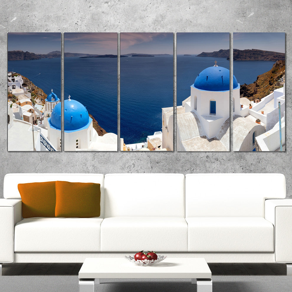 "Blue Doomes Churches Panorama" Landscape Print Wall Artwork, 5 Panels, 60"x28"
