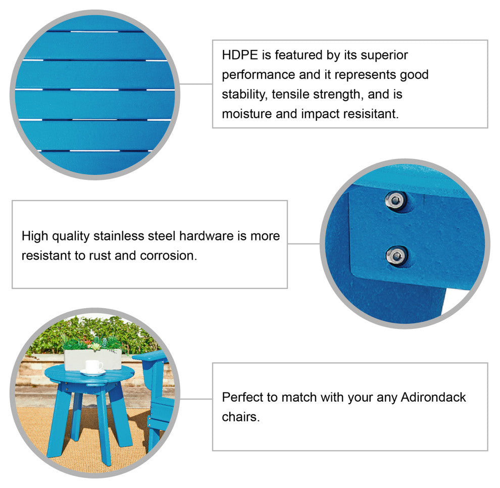 20"D Outdoor Patio HDPE Round Side Table, Bule