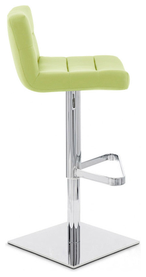 Modern Lattice Bar Stool Lime Green Leatherette Polished Chrome Adjustable Base