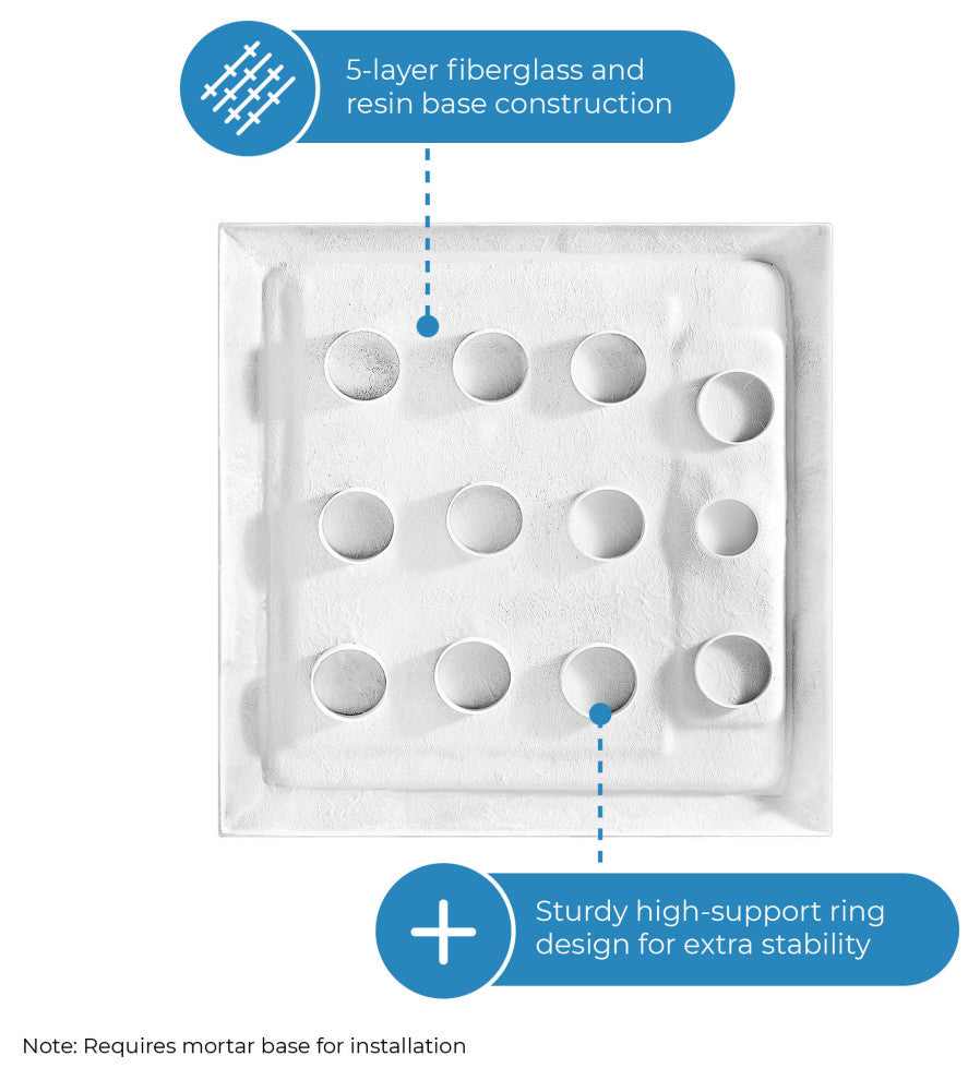 Ove Decors Erika Shower Base Rectangle, White, 36"x36", Side Drain