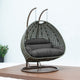 2 Person Beige Wicker Double Hanging Egg Swing Chair, Dark Gray