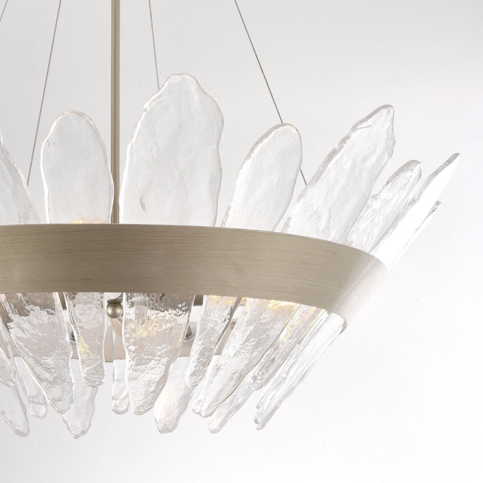Eva 4-Light 29" Modern Handcrafted Glass Chandelier Brushed Champagne Silver