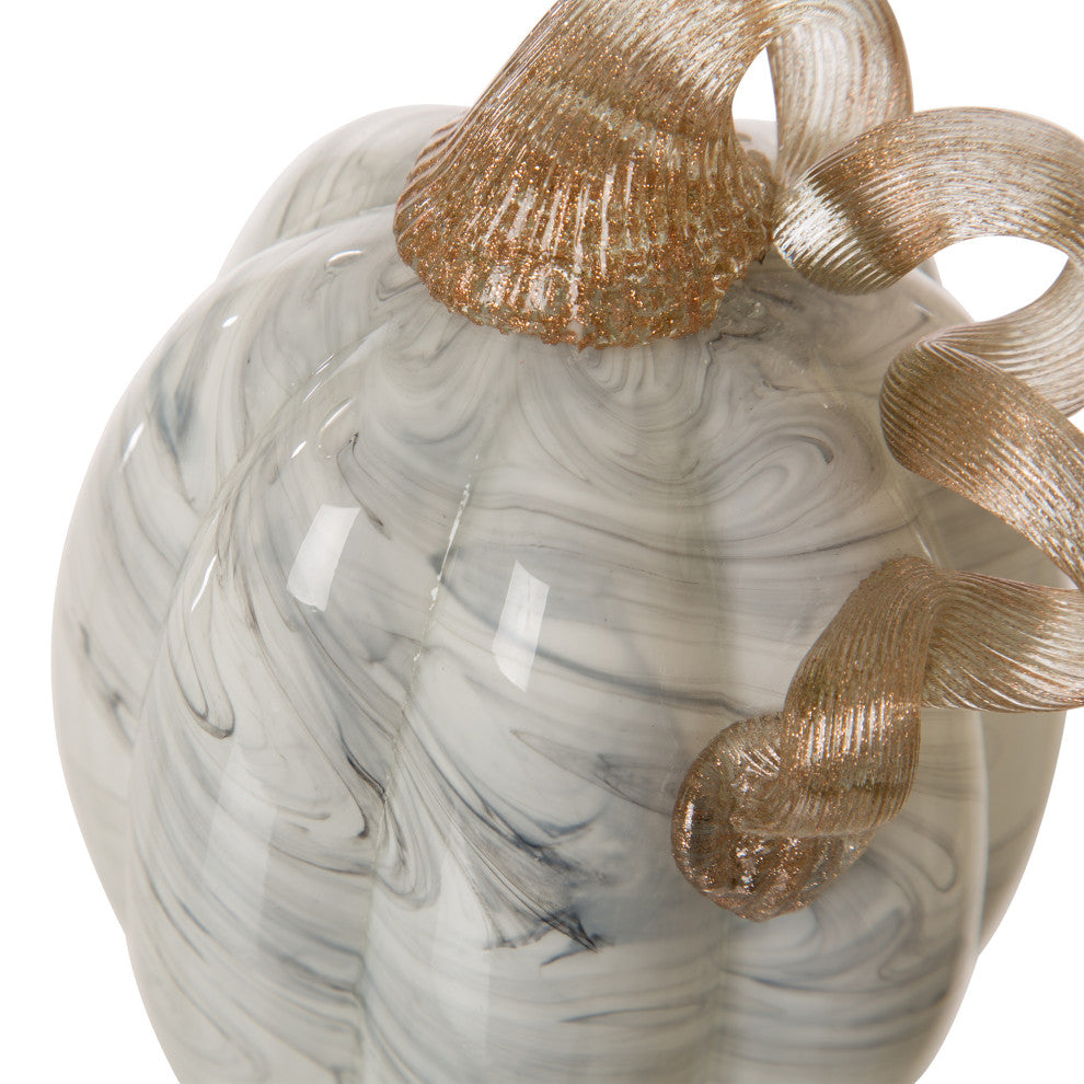 Set of 2, Gray Marble Glass Pumpkin