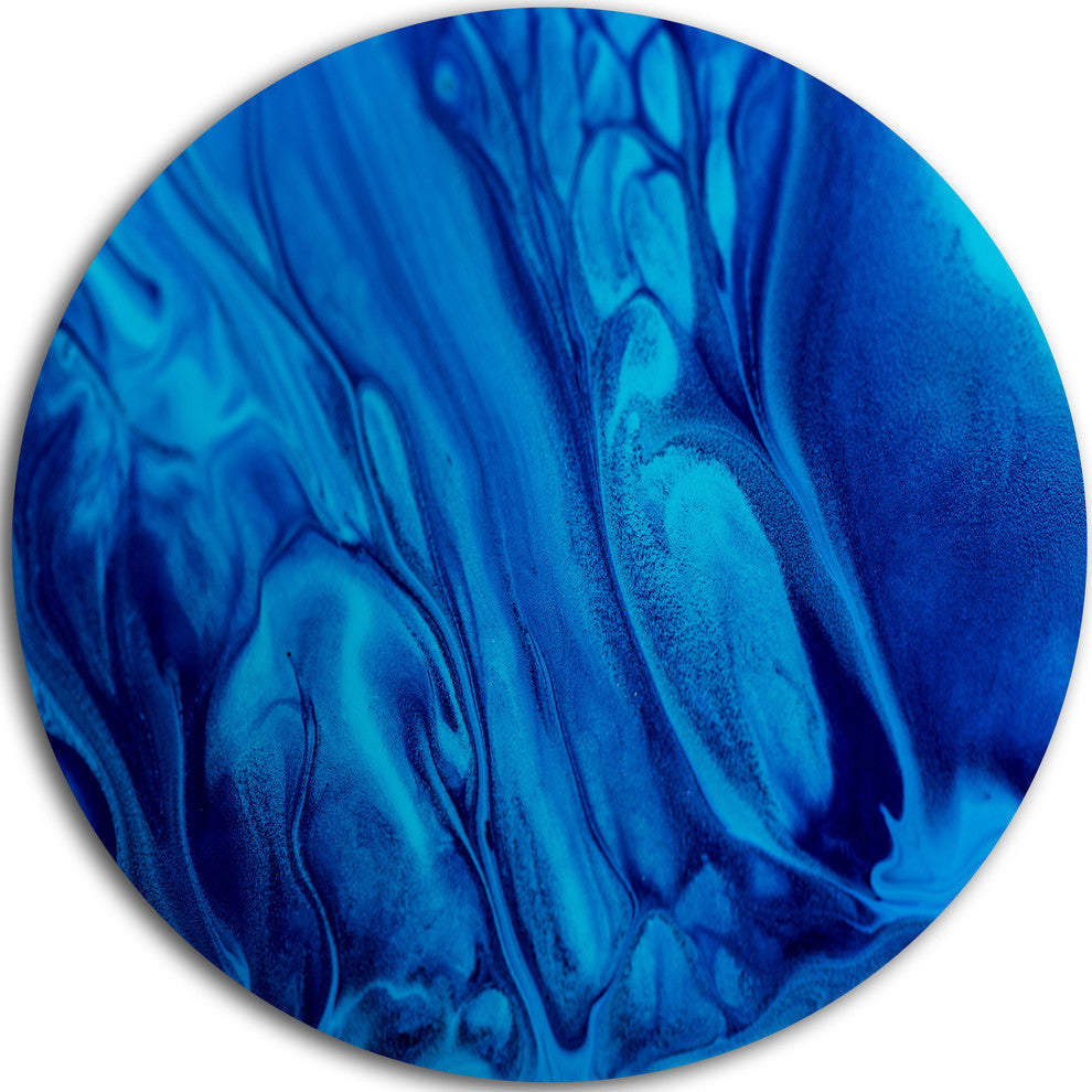 Dark Blue Abstract Acrylic Paint Mix, Abstract Disc Metal Artwork, 36"