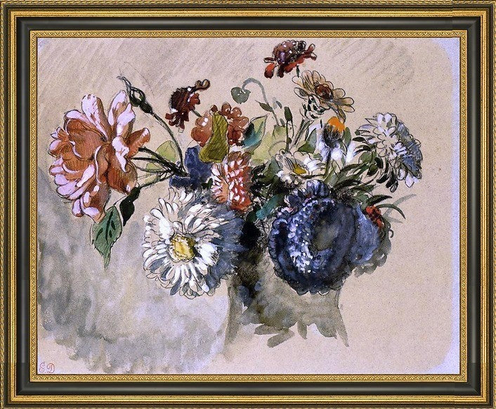 Eugene Delacroix Bouquet of Flowers Framed Premium Canvas Print, 16"x20"