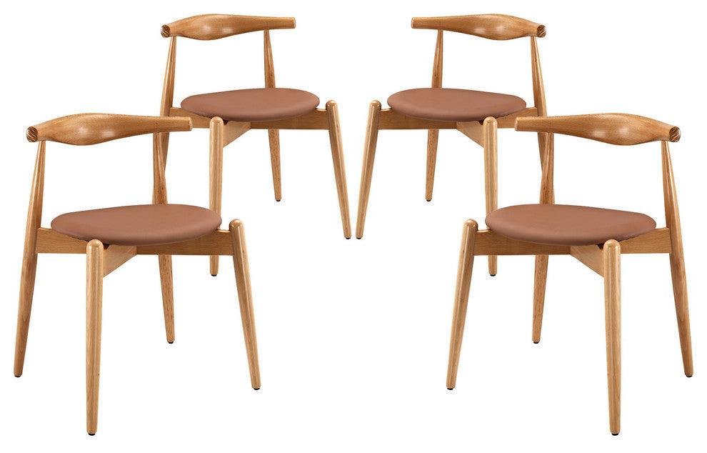 Modern Contemporary Kitchen Wood Dining Side Chairs Set of 4 Natural Tan