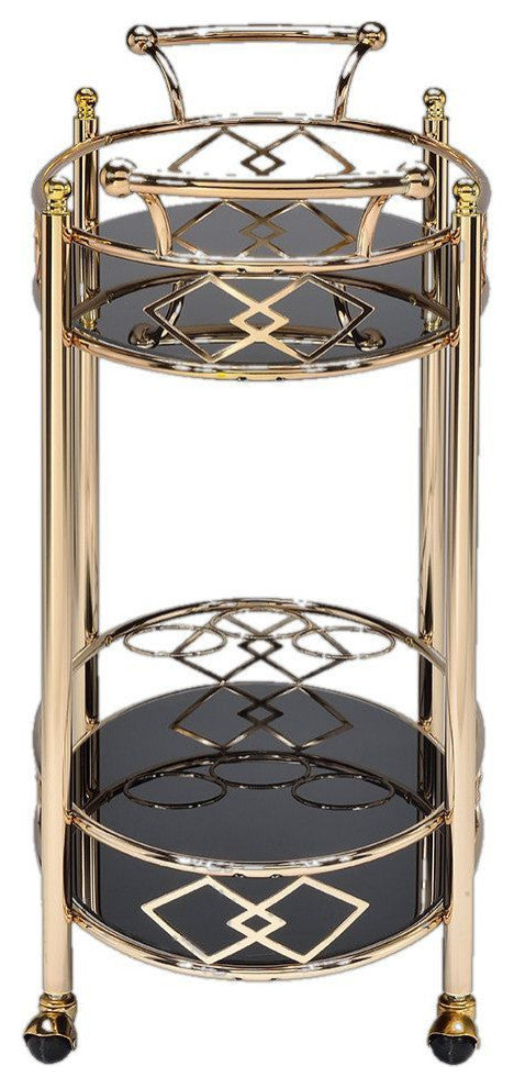 Ottesen Serving Cart, Gold and Black Glass