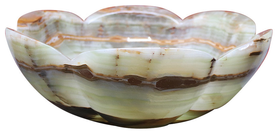 Handmade Marble Onyx Bathroom Sink, 16"�, Flower Vessel Sink, Modern and Elegant, Medium Green