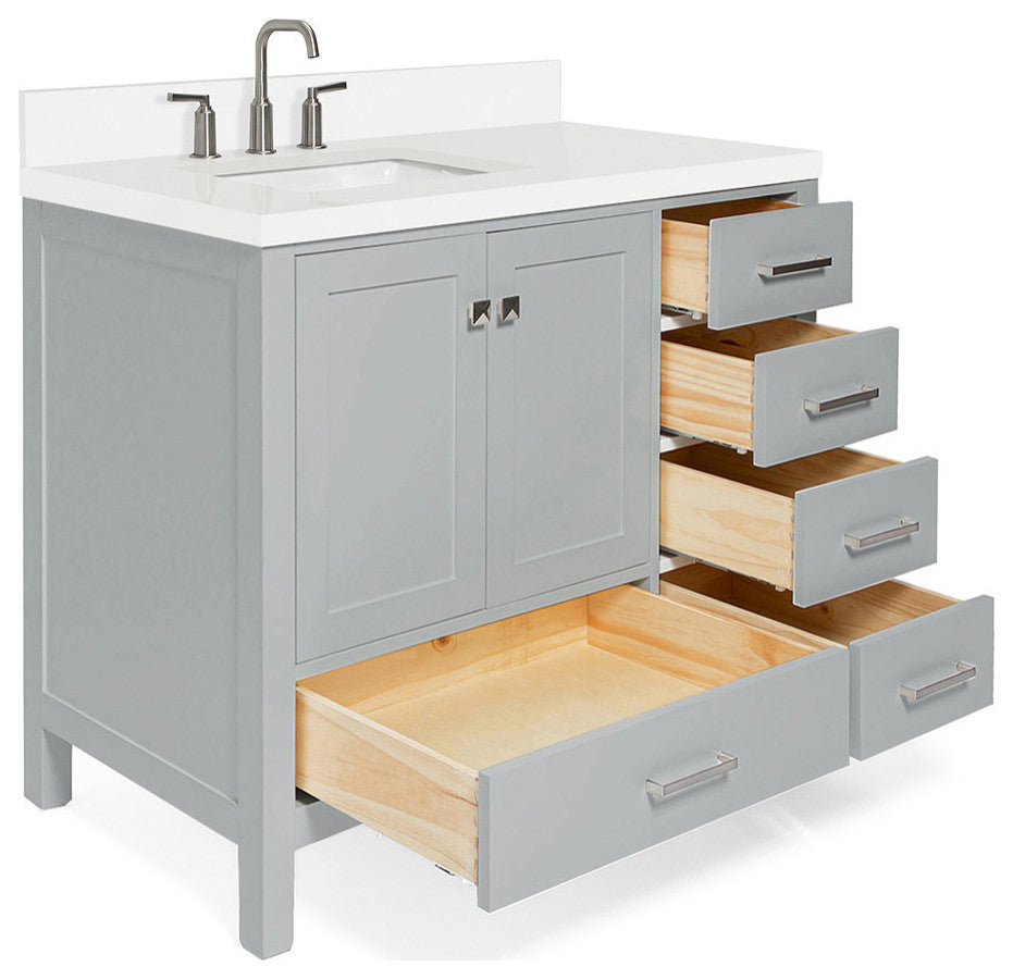 ARIEL Cambridge 43" Left Offset Rectangle Sink Gray Bathroom Vanity Quartz Top