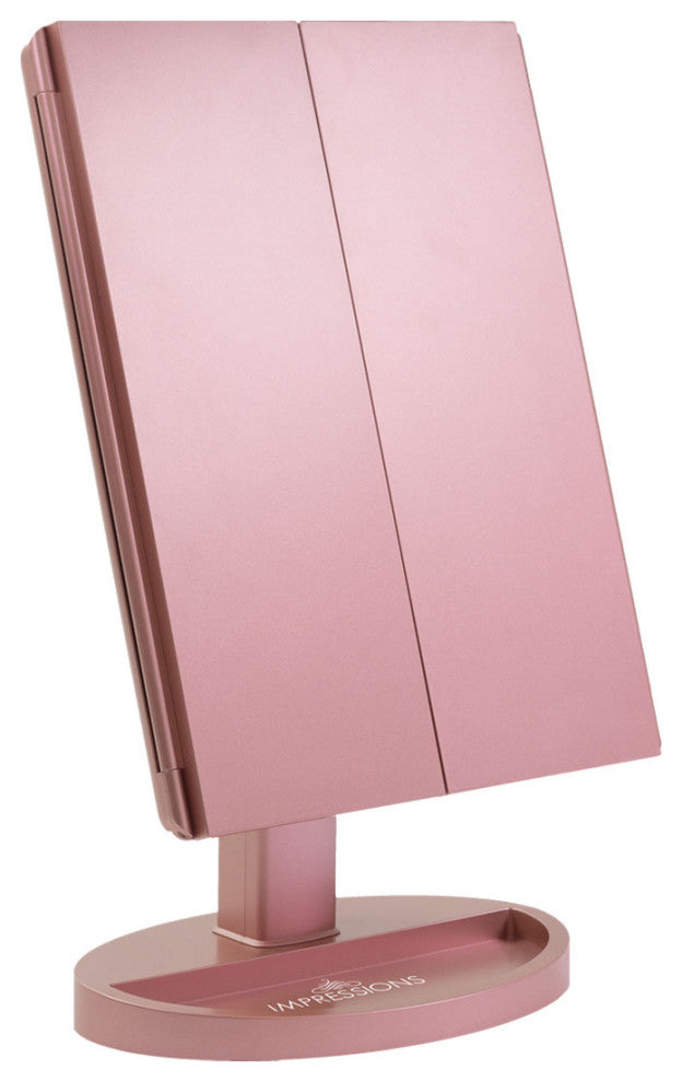 Touch Trifold XL Dimmable LED Makeup Mirror, Rose Gold