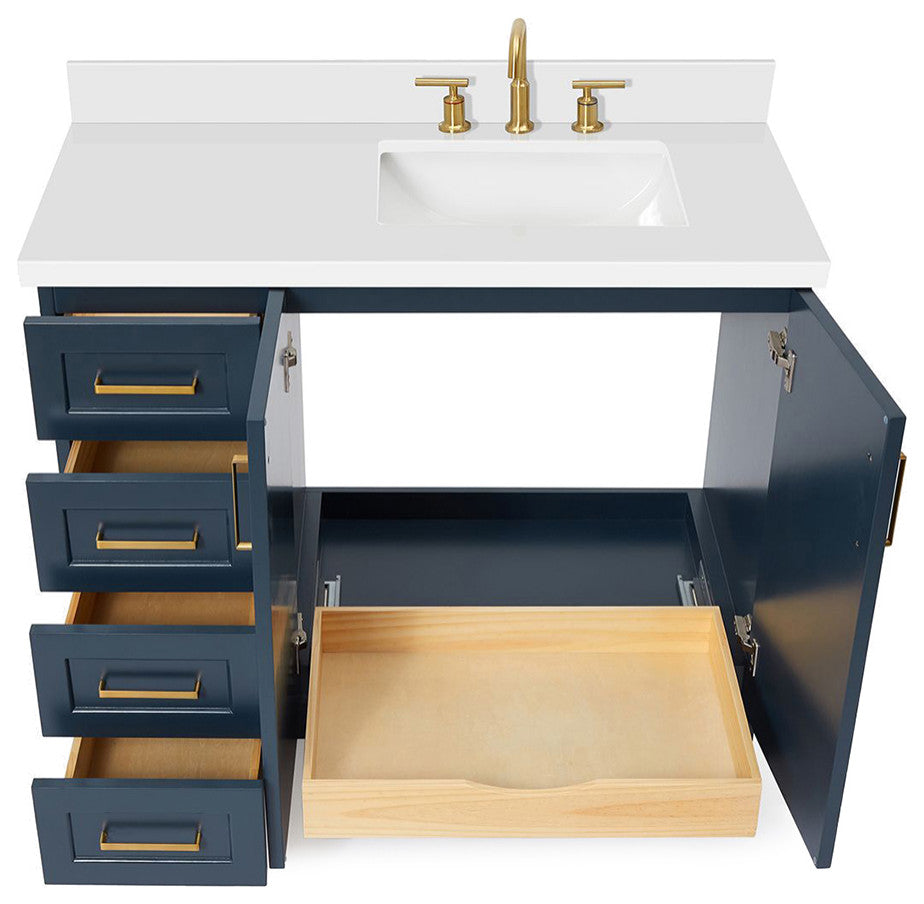 ARIEL Taylor 43" Right Offset Rectangle Sink Midnight Blue Vanity Quartz