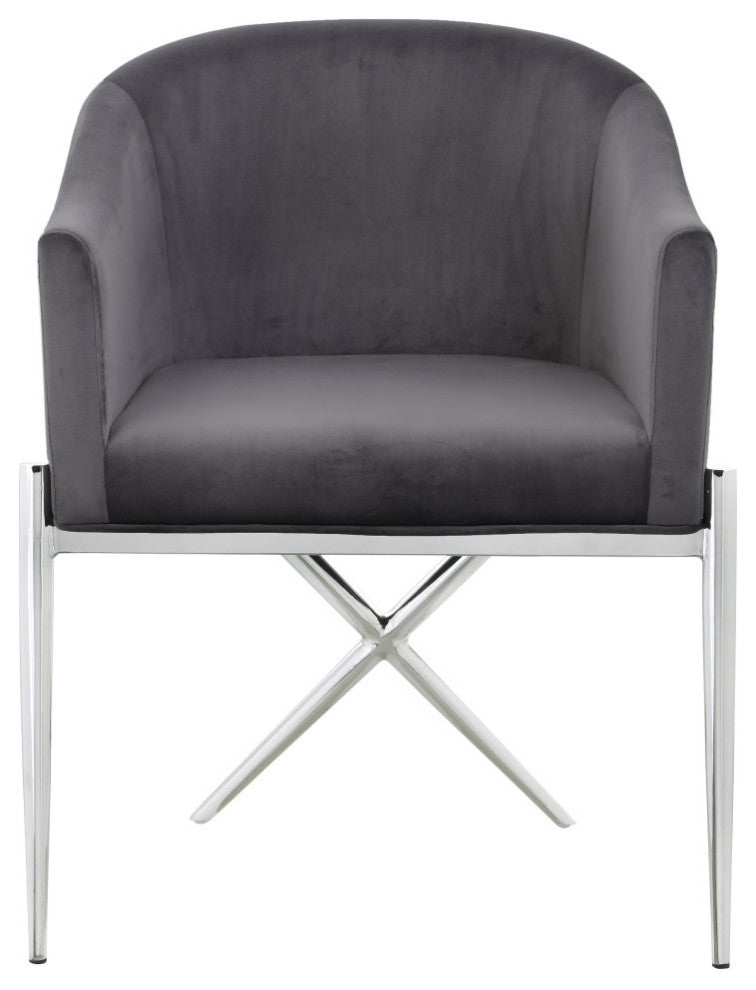Xavier Velvet Dining Chair, Gray, Chrome Legs